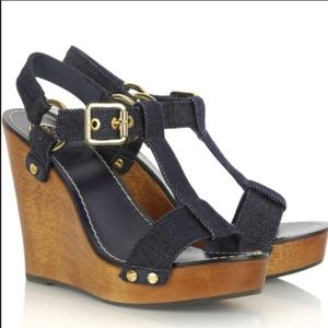 Tory Burch • Beckett Denim Wedge Sandal • 7.5